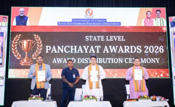 Tripura CM Dr Manik Saha attends state-level Panchayat Awards distribution programme.